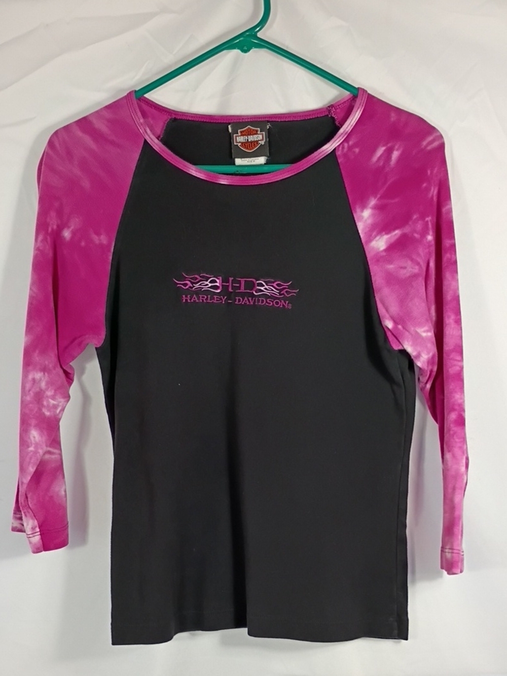 Harley-Davidson Vintage Black & Pink Tie Dye Raglan 3/4 Grand Junction CO Sz Med